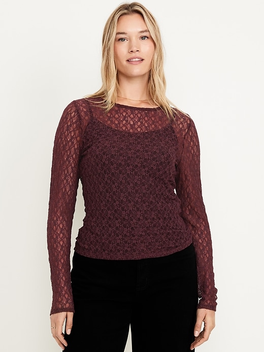 Image number 5 showing, Long-Sleeve Lace Crew-Neck Top