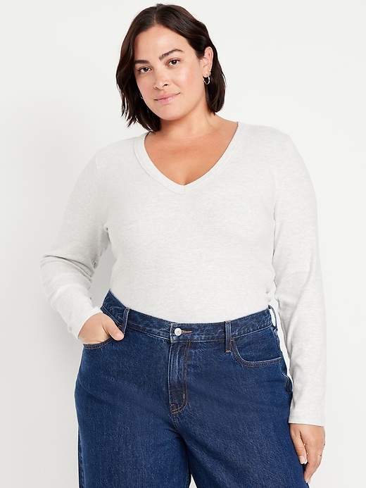 Image number 5 showing, Long-Sleeve Cozy V-Neck Top