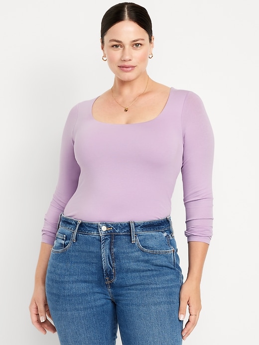 Image number 4 showing, Fitted Double-Layer Scoop-Neck Top