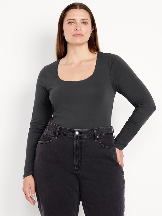 Image number 7 showing, Fitted Double-Layer Scoop-Neck Top