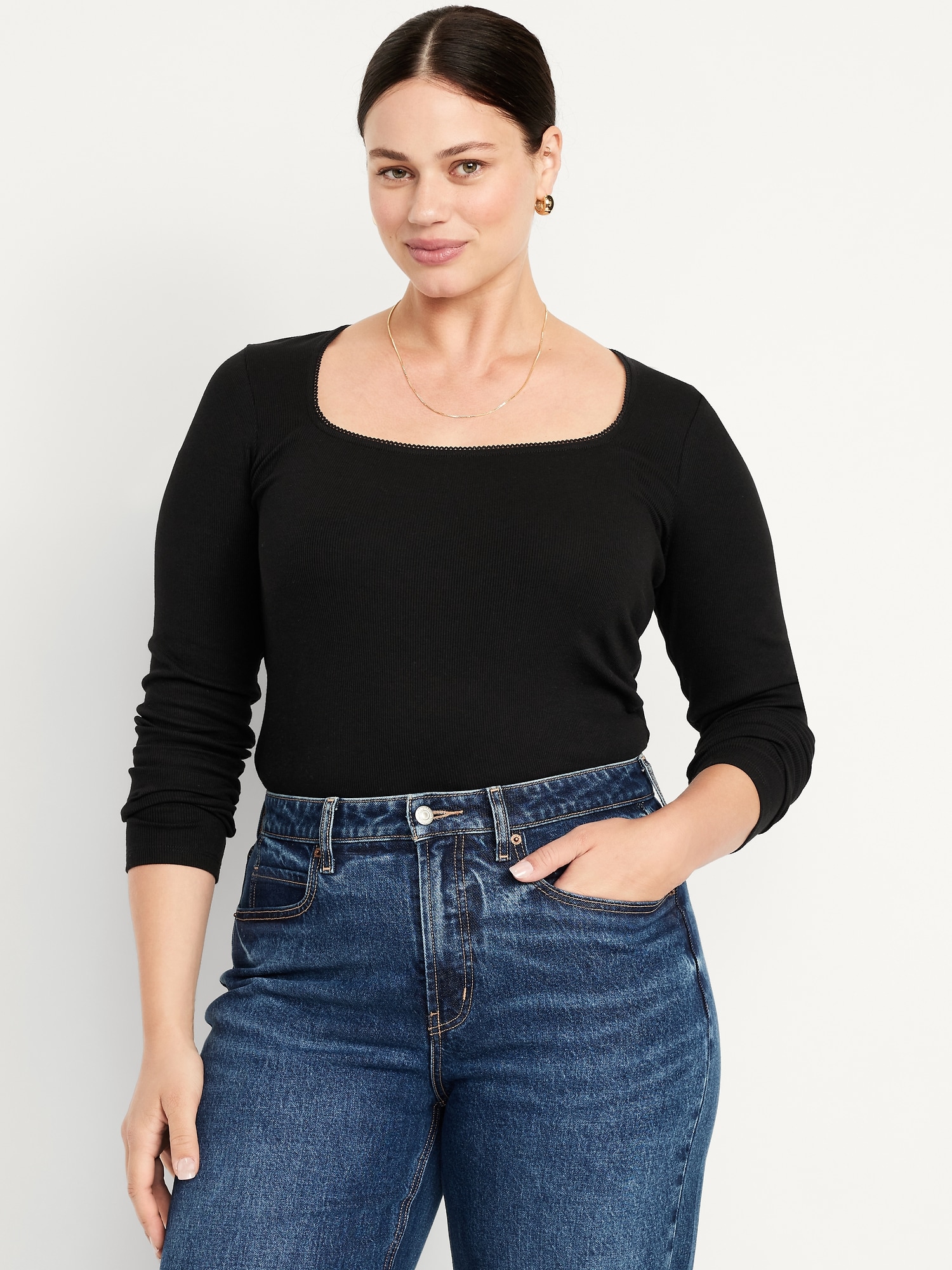 Long-Sleeve Square-Neck Top
