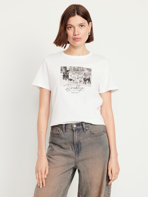 T-shirt passe-partout ras du cou à imprimé - Lys Blanc