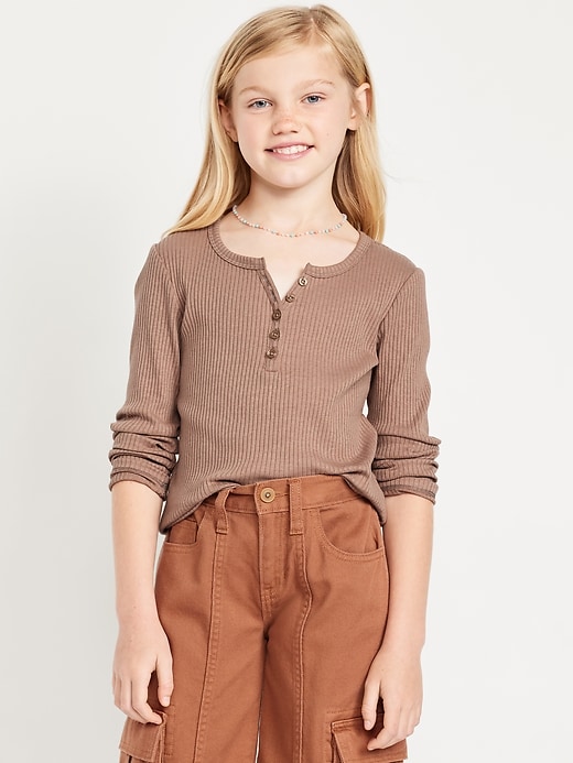 Image number 1 showing, Long-Sleeve Fitted Ribbed Top for Girls