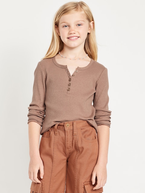 Long-Sleeve Fitted Ribbed Top for Girls