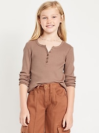 Image number 1 showing, Long-Sleeve Fitted Ribbed Top for Girls