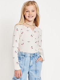 Image number 1 showing, Printed Fitted Long-Sleeve Ribbed Top for Girls