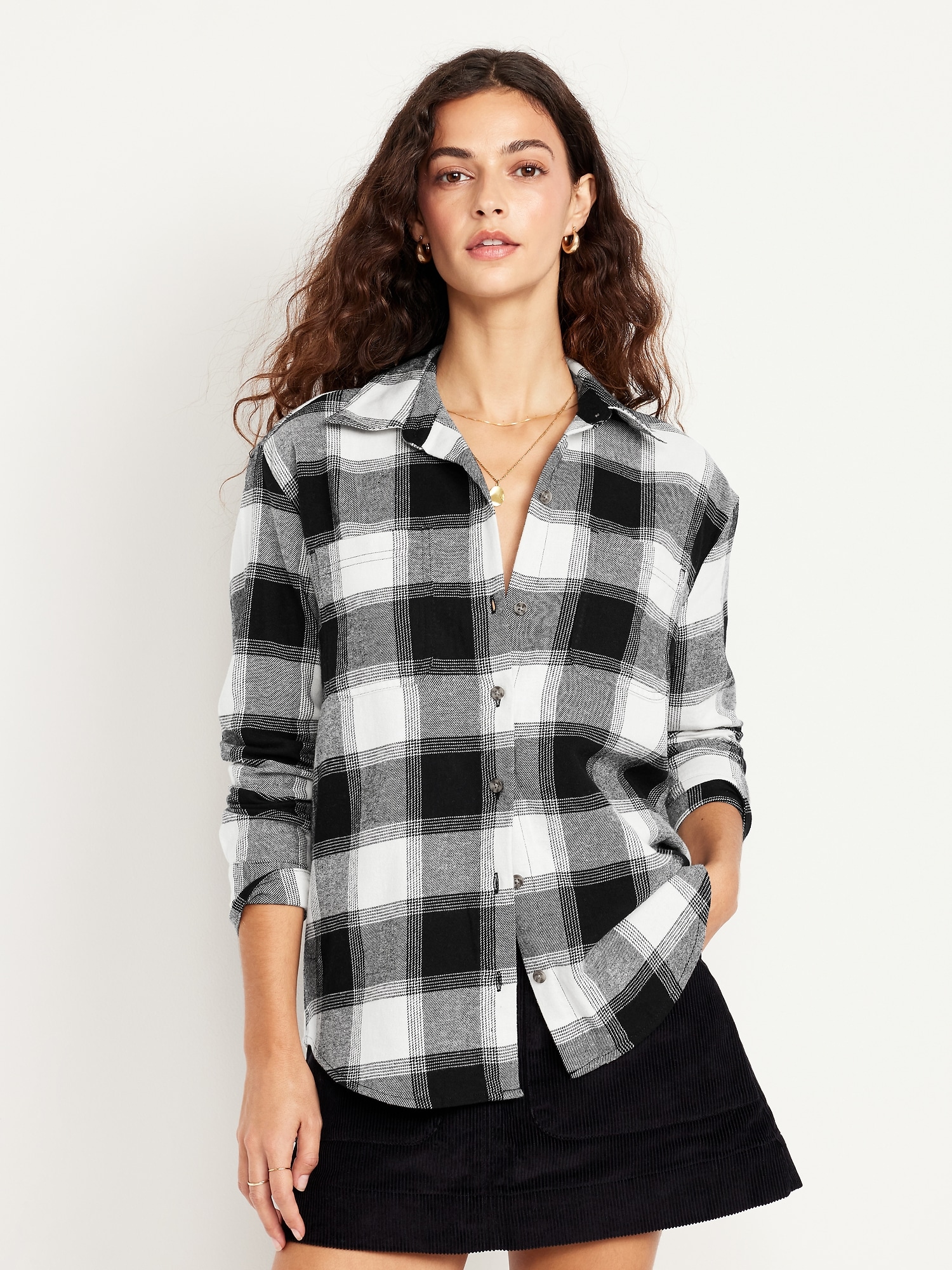 Plaid Flannel Button-Down Boyfriend Shirt