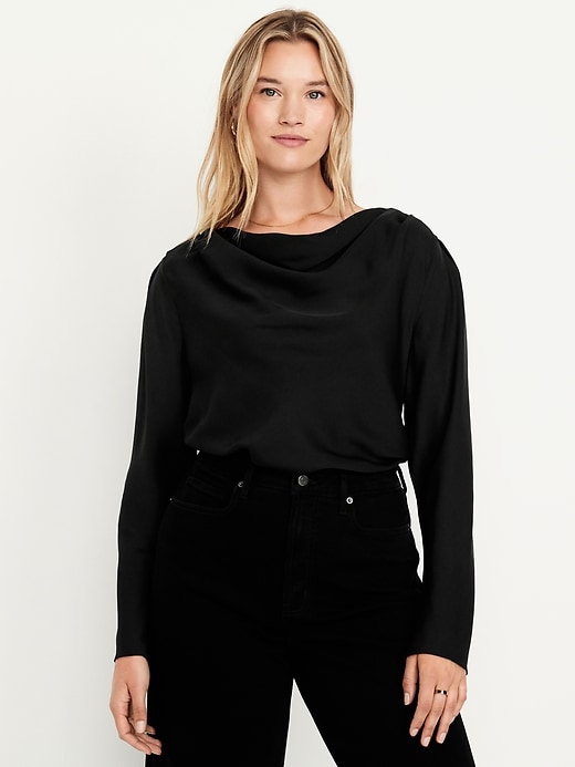 Image number 4 showing, Cowl-Neck Satin Top