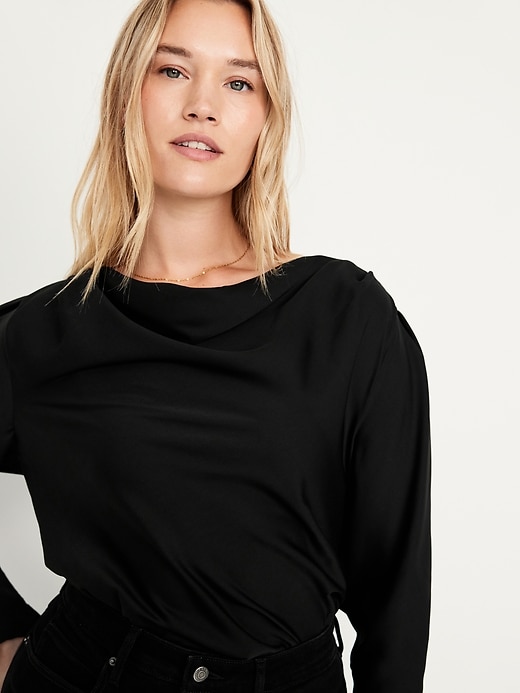 Image number 3 showing, Cowl-Neck Satin Top