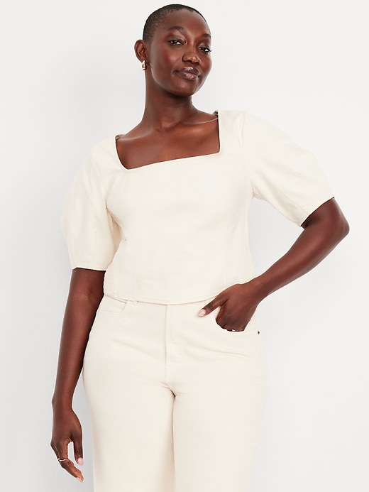Image number 5 showing, Square-Neck Seamed Denim Top