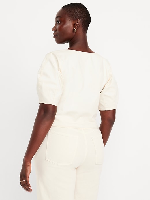 Image number 6 showing, Square-Neck Seamed Denim Top