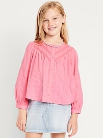 Image number 1 showing, Long-Sleeve Lace Trim Button-Front Top for Girls