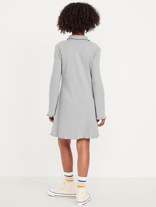 Image number 2 showing, Long-Sleeve Fit and Flare Ribbed Polo Dress for Girls