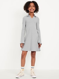 Image number 1 showing, Long-Sleeve Fit and Flare Ribbed Polo Dress for Girls