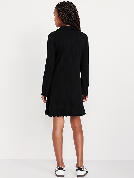 Image number 2 showing, Long-Sleeve Fit and Flare Ribbed Polo Dress for Girls