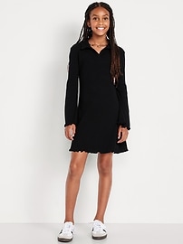 Image number 1 showing, Long-Sleeve Fit and Flare Ribbed Polo Dress for Girls