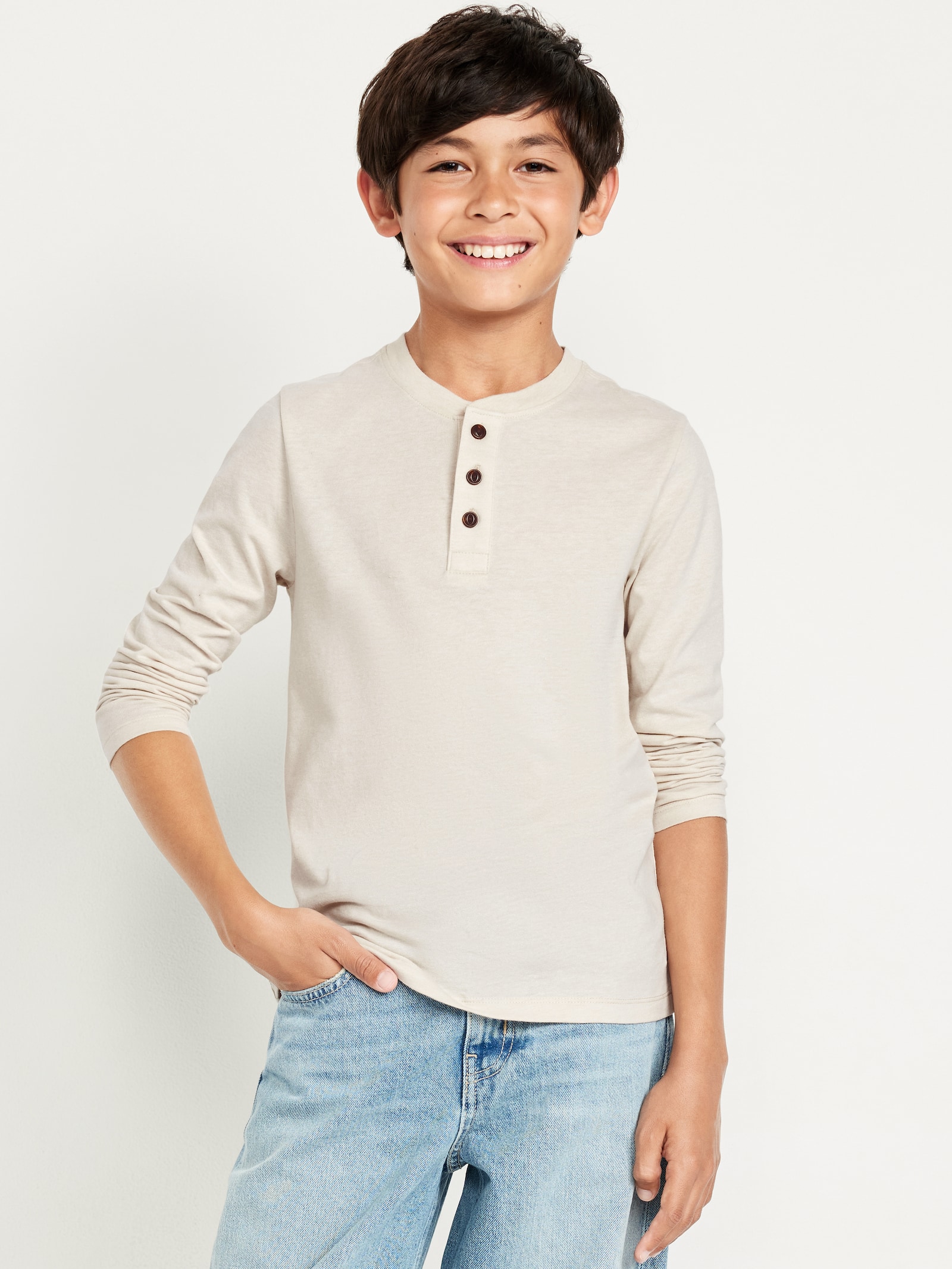 GAP Boys' Long Sleeve Washed Henley Shirt - Bainbridge Blue, Large, Regular Fit - View #7