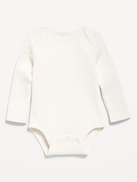 Cache-couche à manches longues en tricot côtelé unisexe pour bébé - Blanc