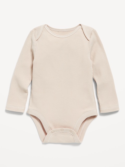 Cache-couche à manches longues en tricot côtelé unisexe pour bébé - Beige