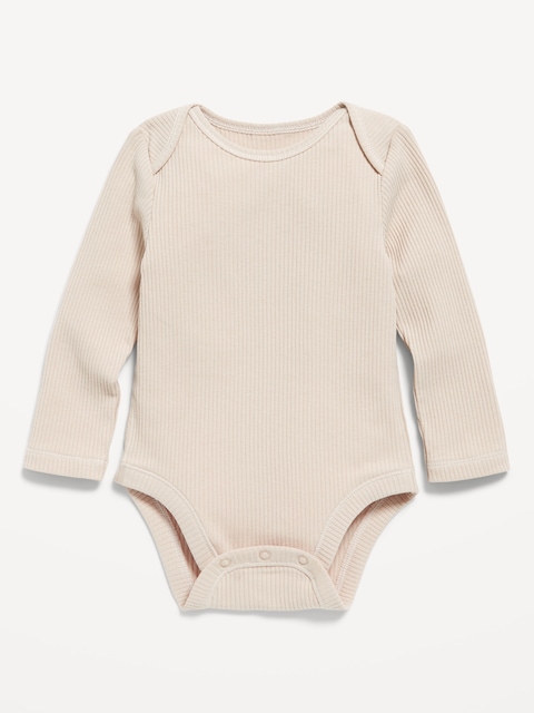 Cache-couche à manches longues en tricot côtelé unisexe pour bébé - Beige