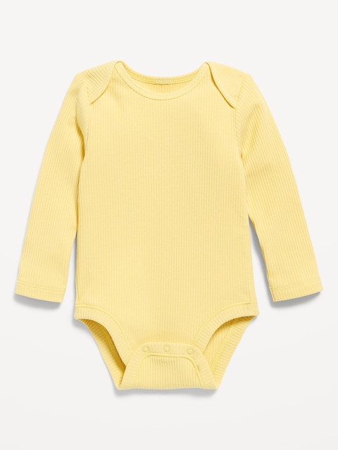 Cache-couche à manches longues en tricot côtelé unisexe pour bébé - Jaune