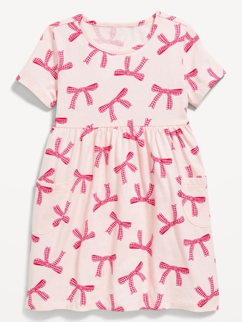 Printed Jersey-Knit Short-Sleeve Dress for Toddler Girls - Pink Bow