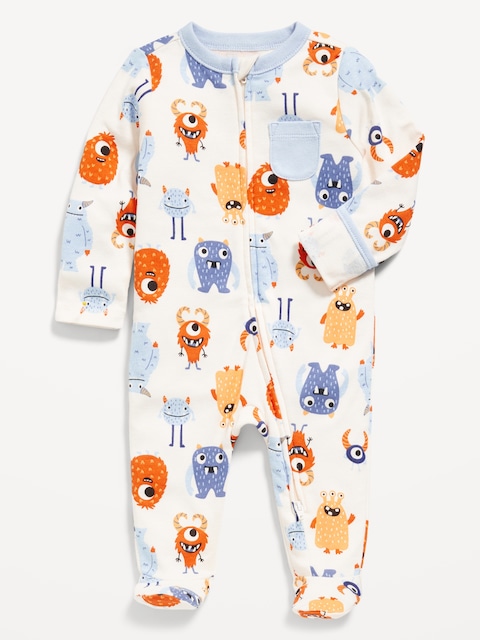 Snug-Fit 2-Way-Zip Pocket Footed One-Piece for Baby - Multi