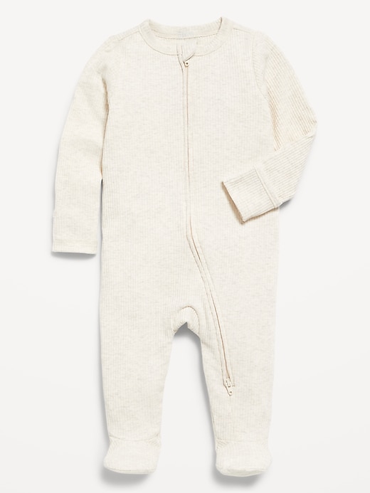 Voir une image plus grande du produit 1 de 1. Une-pièce ajusté côtelé à pieds à glissière bidirectionnelle pour bébé