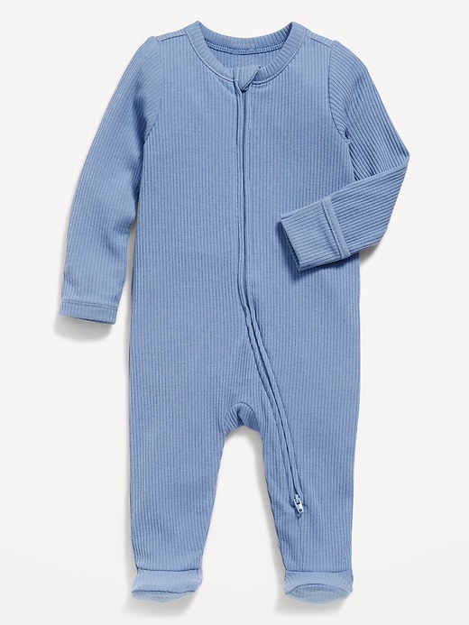 View large product image 1 of 1. Snug-Fit 2-Way-Zip Ribbed Footed One-Piece for Baby