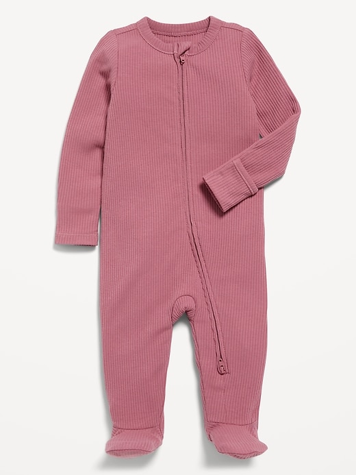 View large product image 1 of 1. Snug-Fit 2-Way-Zip Ribbed Footed One-Piece for Baby