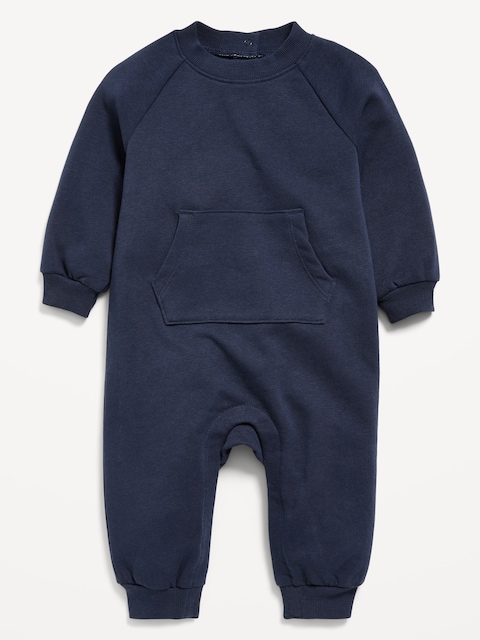 Long-Sleeve French-Terry One-Piece Jumpsuit for Baby - Blue