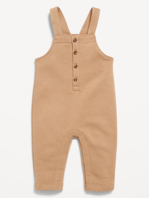 Fleece Button-Front Overalls for Baby - Brown