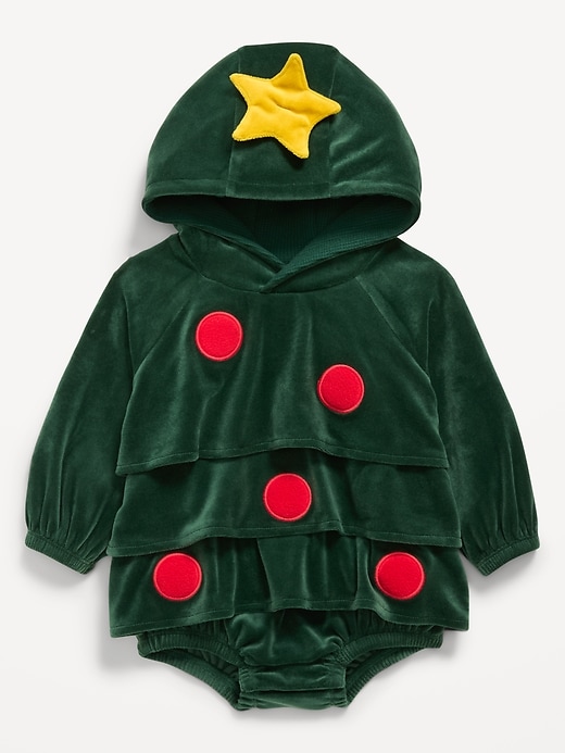 View large product image 1 of 2. Unisex "Holiday Tree" Costume Hooded One-Piece Romper for Baby