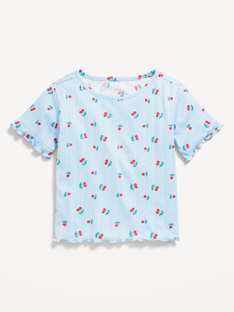 Printed Short-Sleeve Pointelle-Knit Top for Toddler Girls - Red