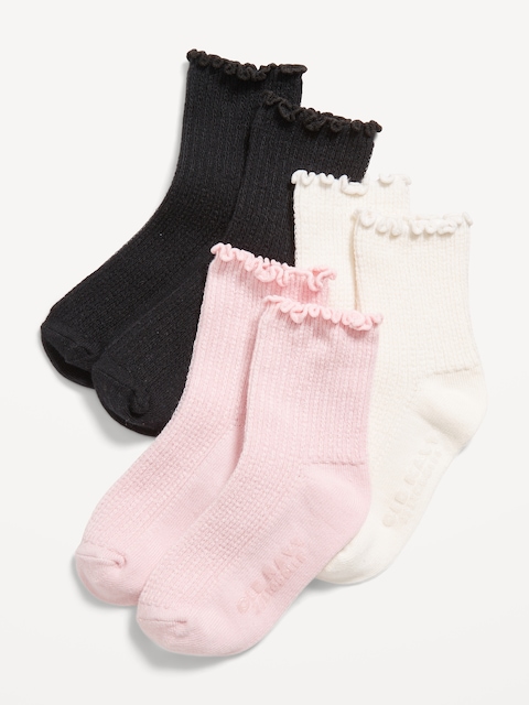Ruffle-Cuff Crew Socks 3-Pack for Toddler & Baby - Soft Pink