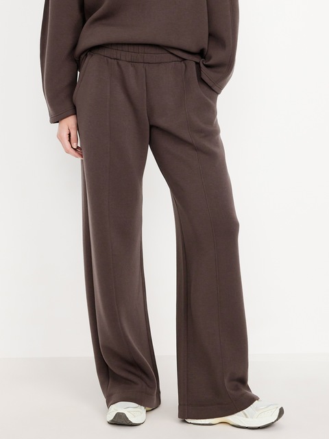 Pantalon jambe large à taille haute en molleton qui reprend sa forme - Brun