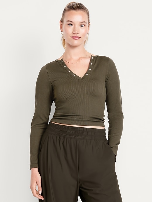 Image number 5 showing, Exhale Seamless Cropped Henley Top