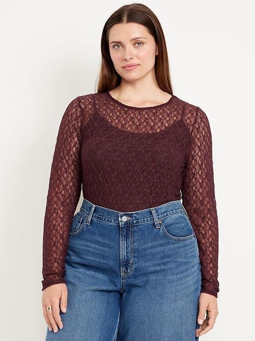 Image number 7 showing, Long-Sleeve Lace Crew-Neck Top