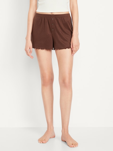 High-Waisted Cozy Rib Pajama Shorts - Tannin Brown
