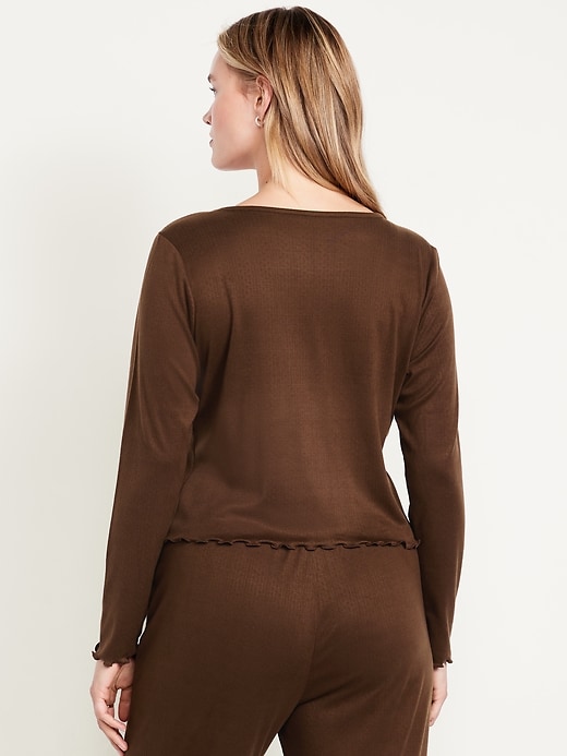 Image number 5 showing, Cozy Lettuce-Edge Pajama Top