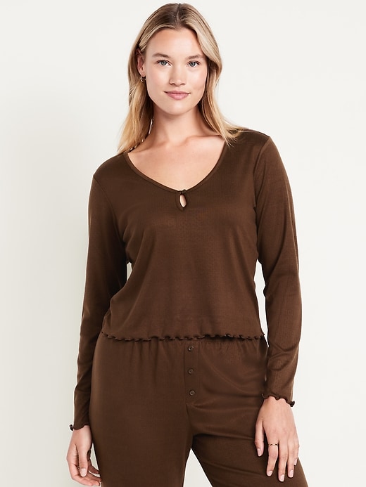 Image number 4 showing, Cozy Lettuce-Edge Pajama Top