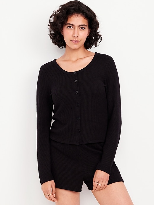 Image number 1 showing, Button-Down Waffle-Knit Sleep Top