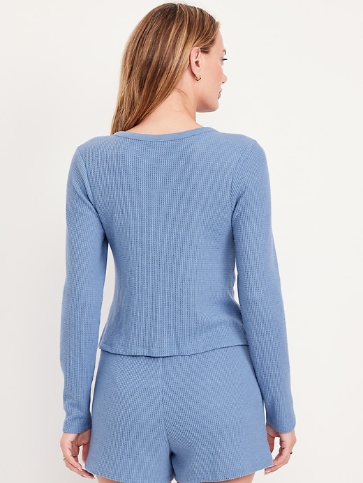 Image number 2 showing, Button-Down Waffle-Knit Sleep Top