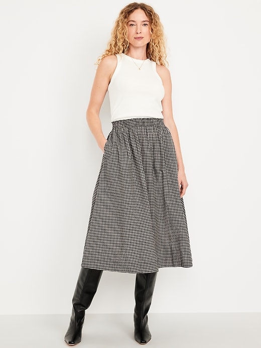 Image number 1 showing, Smocked-Waist Plaid Midi Skirt