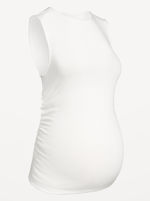 Maternity Sleeveless High-Neck Rib Top - Sea Salt