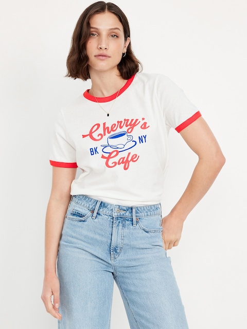 T-shirt passe-partout à bords contrastants et à imprimé