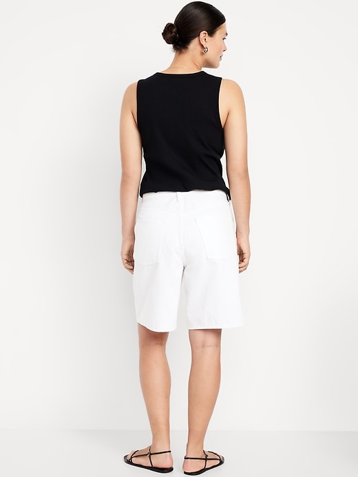 Image number 5 showing, Mid-Rise Baggy Jean Bermuda Shorts -- 9-inch inseam