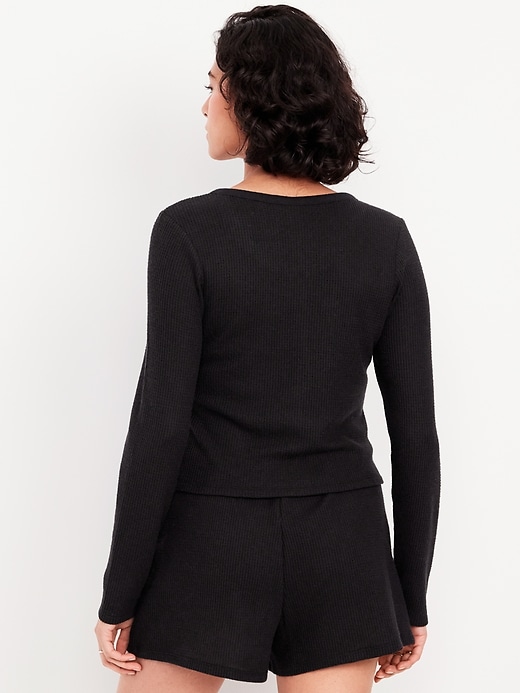 Image number 2 showing, Button-Down Waffle-Knit Sleep Top