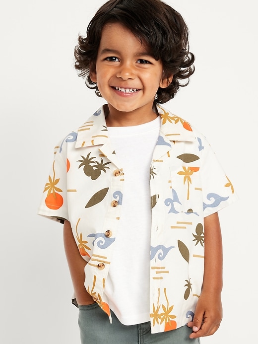 View large product image 1 of 2. Printed Short-Sleeve Linen-Blend Shirt for Toddler Boys