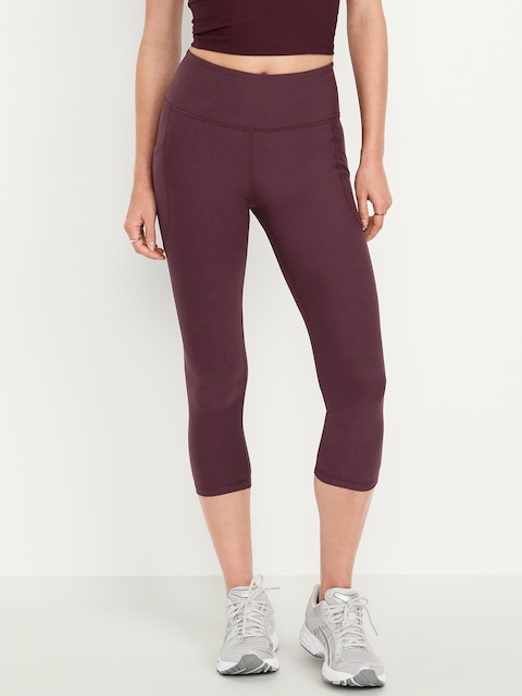 High-Waisted PowerSoft Crop Pocket Leggings - Dark Sepia